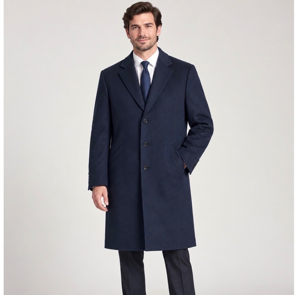 Stafford Mens Navy Blue 100% Wool Regular Fit Overcoat Size Large NWT
